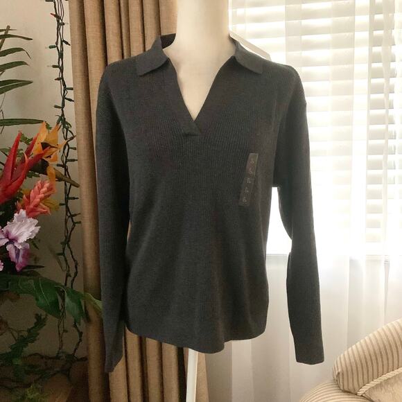 Uniqlo Washable Ribbed Knit Polo Sweater in Gray - Picture 3 of 8